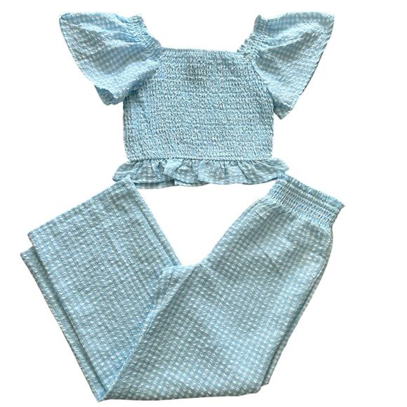 ART CLASS Girls Blue White Smock Pant Outfit 8-10y NWOT - Picture 1 of 7